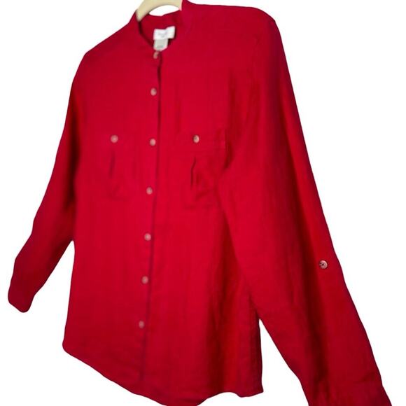Kate Hill Red Linen Button Up Blouse Size PM - Picture 2 of 9